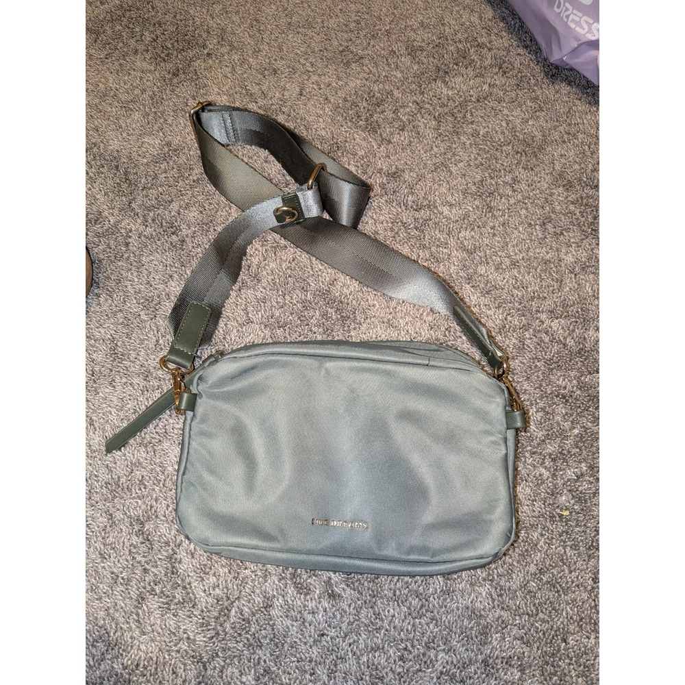 Like Dreams Olive Green Nylon Crossbody Bag Adjustable Web Strap Gold Hardware